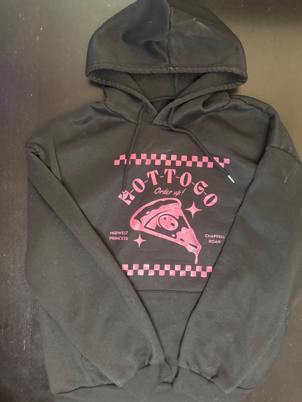 Hot-To-Go Pizza Graphic Black Hoodie